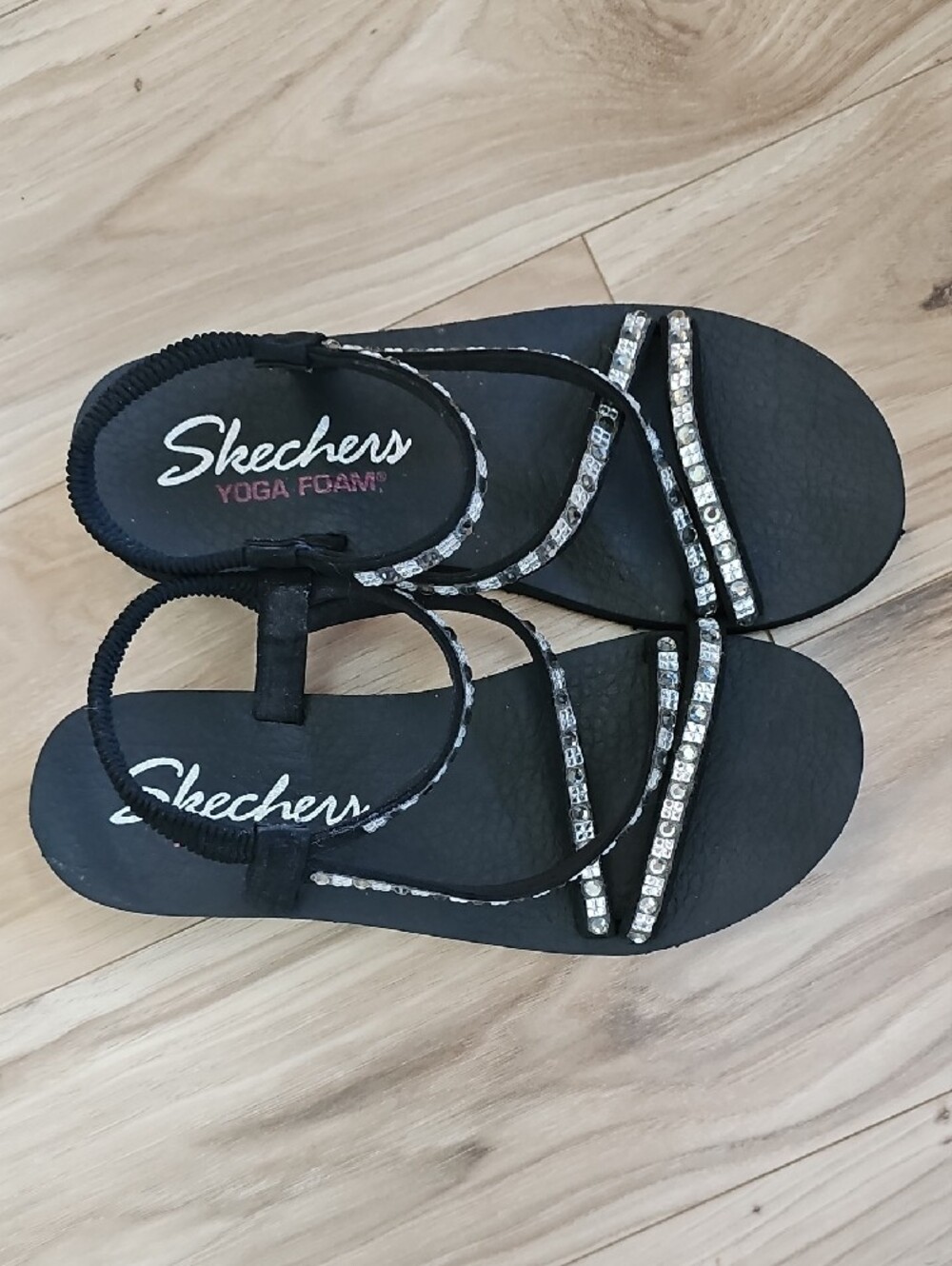 Skechers Black Rhinestone Strap Women's Sandals